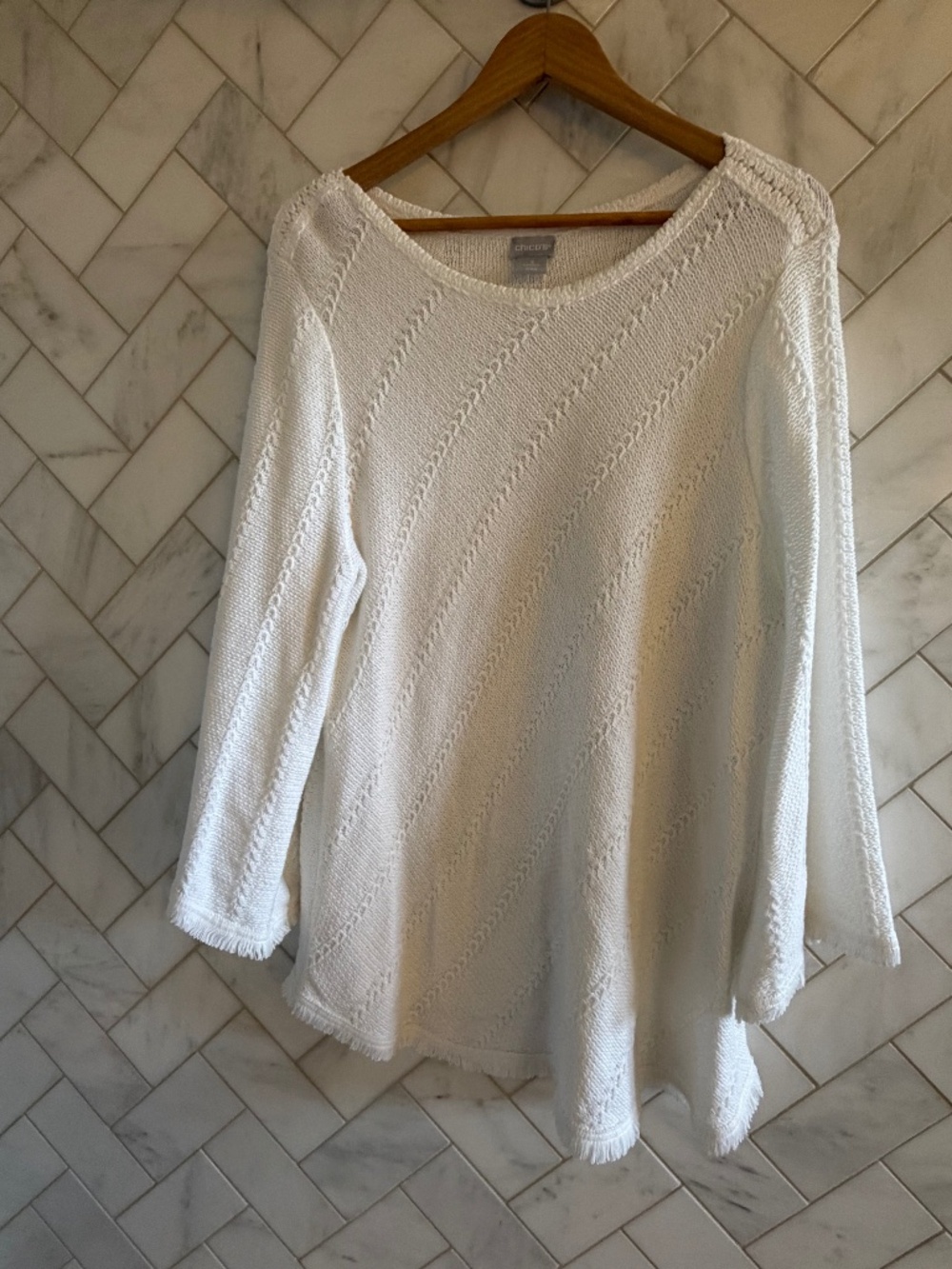 Chicoโs white textured sweater